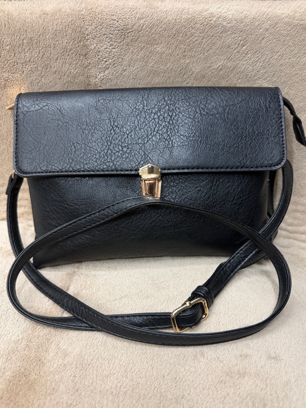 Isabelle Sleek Black Crossbody Bag with Gold Hardware